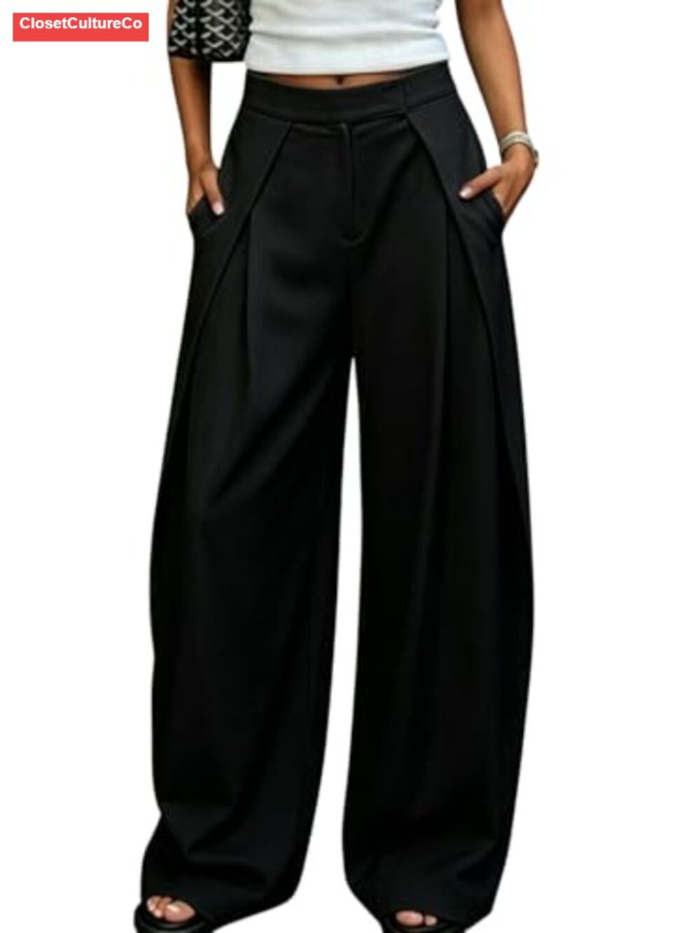Women Wide Leg Dress Pants Pleated Palazzo High Waist Work Slacks